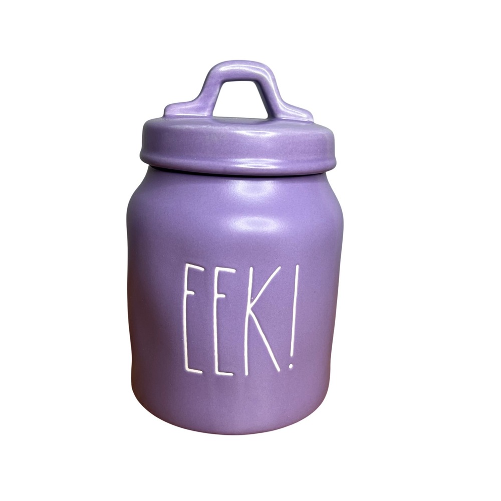 Rae Dunn EEK! Halloween Purple Ceramic‎ Jar with Lid Spooky Decor 7"